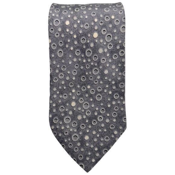 Francesco Smalto Paris Vintage Men’s Gray White Bubble Abstract Silk Neck Tie - Picture 1 of 8